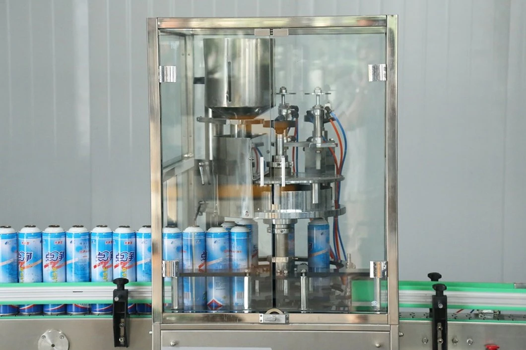 Setting Spray Aerosol Piston Pump Filling Capping Crimping Labeling Line Machinery for Aerosol Spray