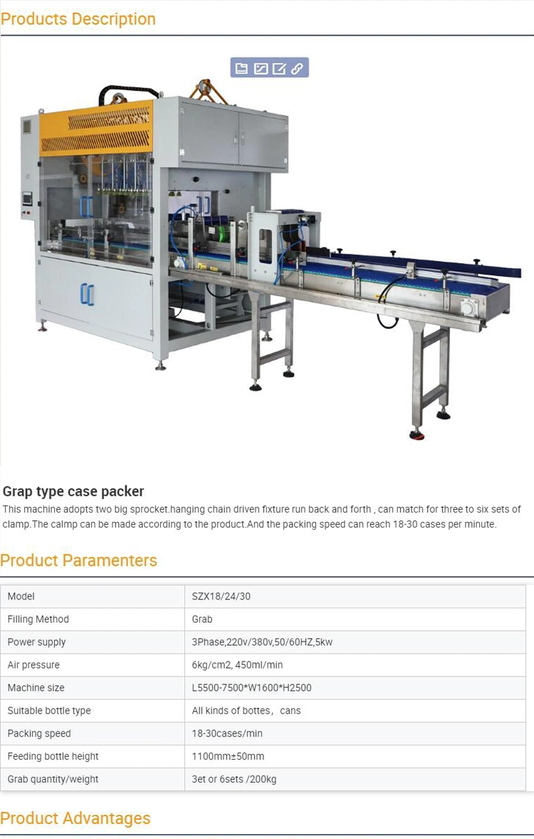 Fully Automatic Grab Type Carton Box Low Price Packing Machine Case Packer for Glass Bottles